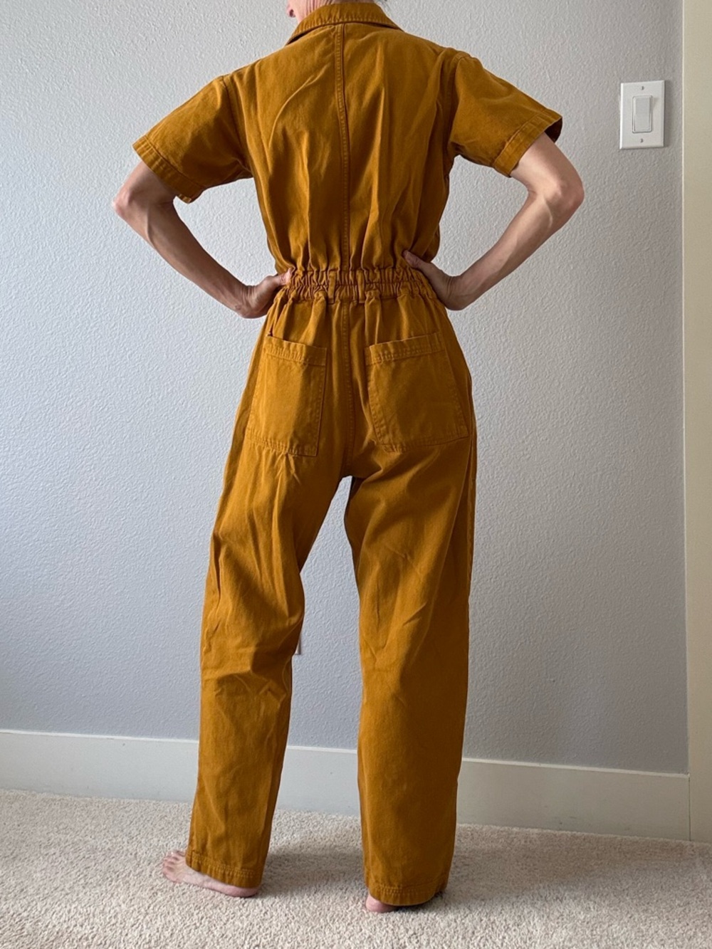Big Bud Press shortsleeved jumpsuit mustard yellow sz M - Picture 3 of 11